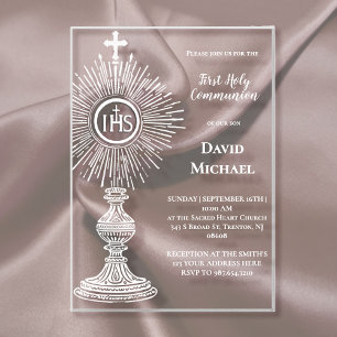 Invitaciones Acrílicas diseño de custodia blanca Primera Comunión