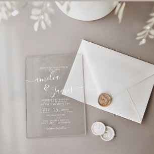 Invitaciones Acrílicas Diseño de escritura transparente para boda moderna