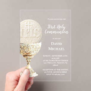Invitaciones Acrílicas diseño de Eucaristía Primera Comunión