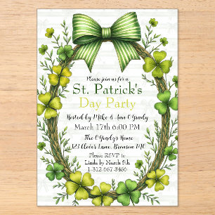 Invitaciones Acrílicas Diseño de fiesta de San Patricio de Clover & Bow