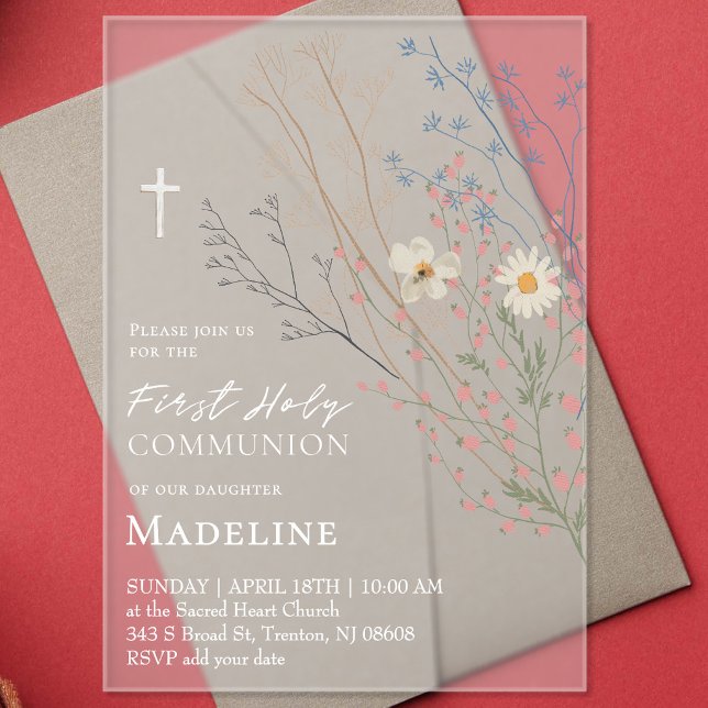 Invitaciones Acrílicas diseño de flores silvestres Primera Comunión (Subido por el creador)