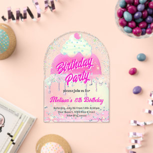 Invitaciones Acrílicas diseño de pastel grande para fiesta de cumpleaños