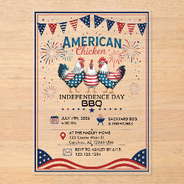 Invitaciones Acrílicas Diseño de pollo patriótico americano del 4 de juli