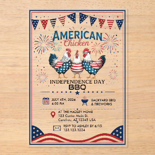 Invitaciones Acrílicas Diseño de pollo patriótico americano del 4 de juli