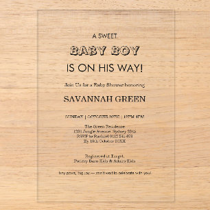 Invitaciones Acrílicas Diseño de tipografía para baby shower minimalista