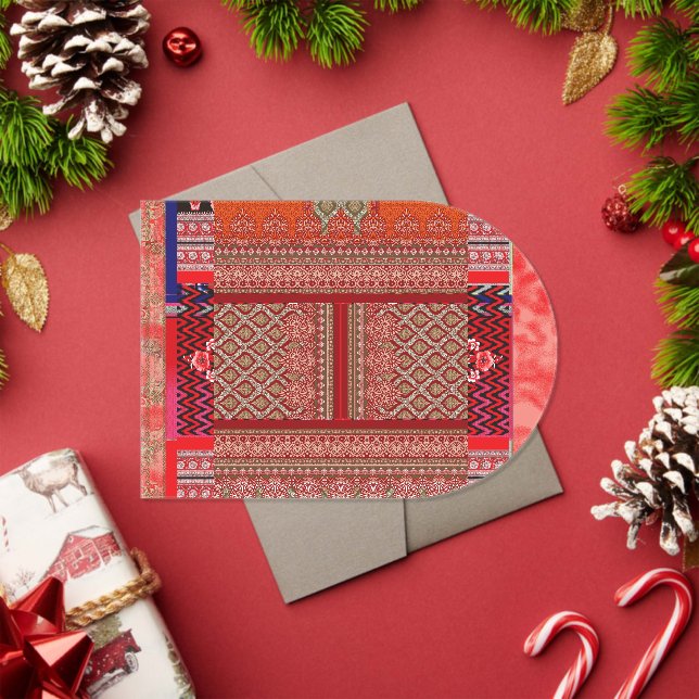 Invitaciones Acrílicas diseño de un patrón rojo y beige (Insitu (Vacaciones))