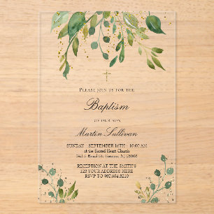 Invitaciones Acrílicas diseño de vegetación   Bautismo