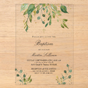 Invitaciones Acrílicas diseño de vegetación   Bautizo