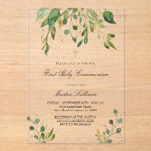 Invitaciones Acrílicas diseño de vegetación Primera Comunión
