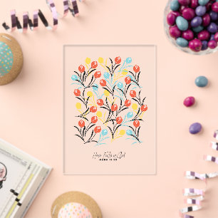 Invitaciones Acrílicas Diseño floral con patrón de tulipanes vibrantes so
