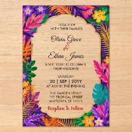 Invitaciones Acrílicas Diseño Floral de Hojas Tropicales Boda