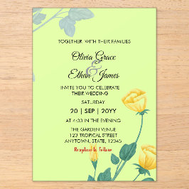 Invitaciones Acrílicas Diseño Floral Flores Amarillas