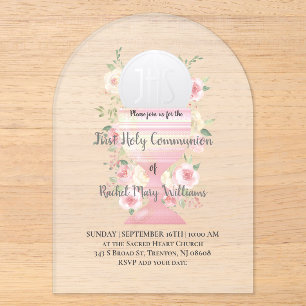 Invitaciones Acrílicas diseño floral para Primera Comunión