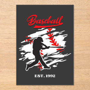 Invitaciones Acrílicas Diseño Gráfico de Silueta de Béisbol – EST. 1992