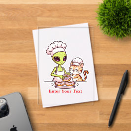Invitaciones Acrílicas Diseño Kawaii de Gato Chef Alien Donut