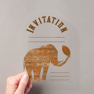 Invitaciones Acrílicas Diseño Tribal de Arte de Elefante