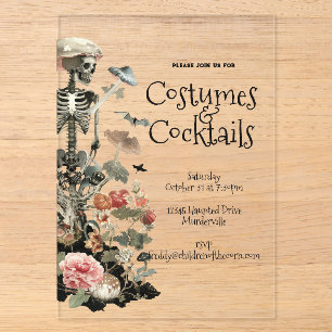 Invitaciones Acrílicas Disfraz floral de esqueleto espeluznante para fies