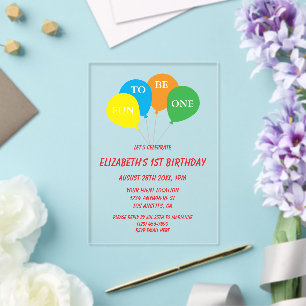 Invitaciones Acrílicas Diversión al cumplir 1 año