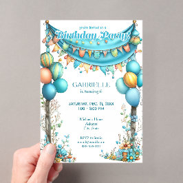 Invitaciones Acrílicas Diversión Caprichosa Cumpleaños Azul Turquesa