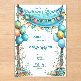 Invitaciones Acrílicas Diversión Caprichosa Cumpleaños Azul Turquesa