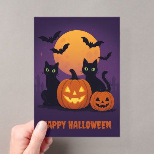 Invitaciones Acrílicas Divertido Halloween de gatos negros y calabazas li