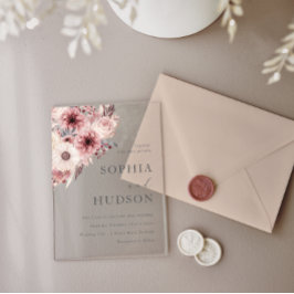 Invitaciones Acrílicas Divine Boho Rubor y Rosa Boda