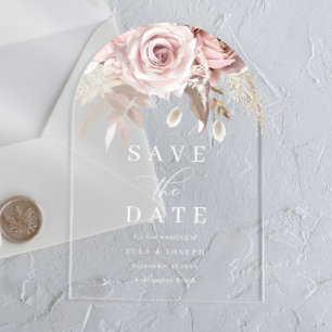 Invitaciones Acrílicas Divino Rubor Floral Boda Guardar La Fecha