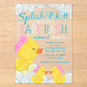 Invitaciones Acrílicas Doble chica pato Baby Shower glaseado