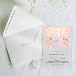 Invitaciones Acrílicas Doble Cumpleaños de Gemelas con Globos Rosados