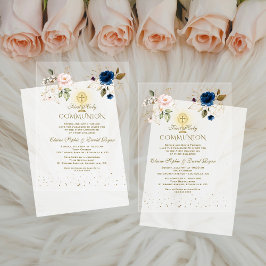 Invitaciones Acrílicas Doble Oro Rosa Azul Floral Primera Comunión