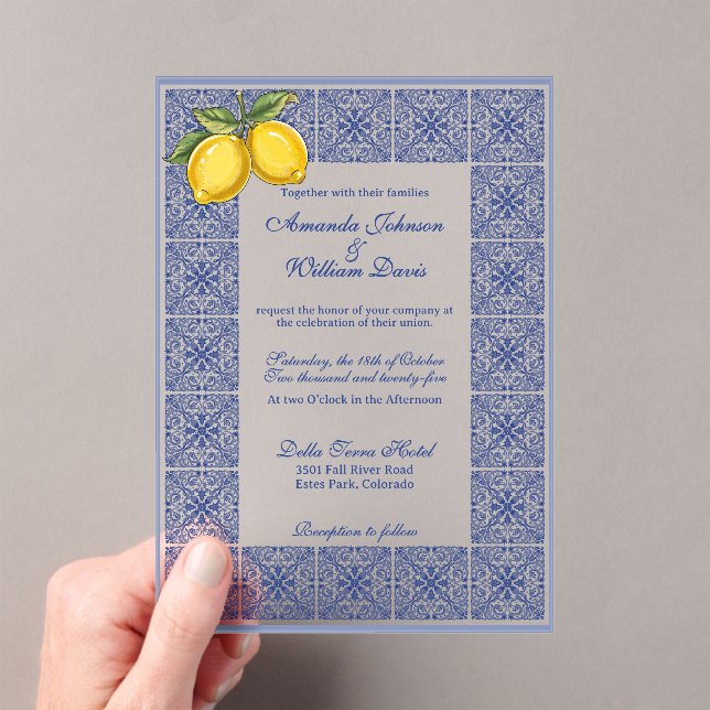 Invitaciones Acrílicas Dolce Vita - Boda de azulejos y lemones italianos (Insitu (portátil))