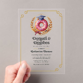 Invitaciones Acrílicas Donas rosadas y doradas y grados Fiesta de Graduac