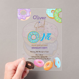 Invitaciones Acrílicas Donut bebé de 1 cumpleaños