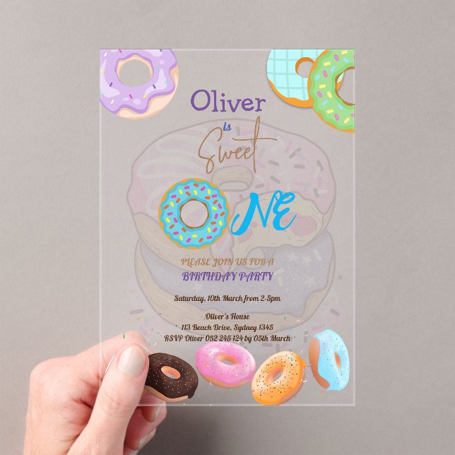 Invitaciones Acrílicas Donut bebé de 1 cumpleaños (Insitu (portátil))
