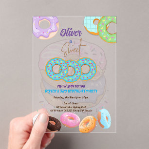 Invitaciones Acrílicas Donut Sweet, niño de 3 años