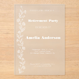 Invitaciones Acrílicas Doodle de jubilación simple margarita blanco