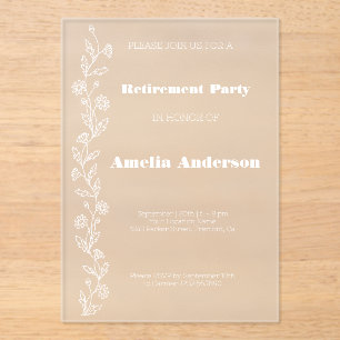 Invitaciones Acrílicas Doodle de jubilación simple margarita blanco