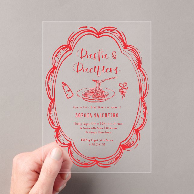 Invitaciones Acrílicas Doodle Pasta and Pacifiers Baby Shower  (Insitu (portátil))