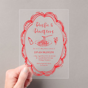 Invitaciones Acrílicas Doodle Pasta y Chupetes Baby Shower
