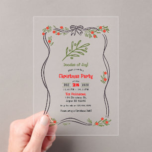 Invitaciones Acrílicas Doodles dibujados a mano de Fiesta de Navidades li