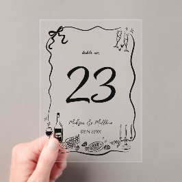 Invitaciones Acrílicas Doodles dibujados a mano Scribbles Boda Número de