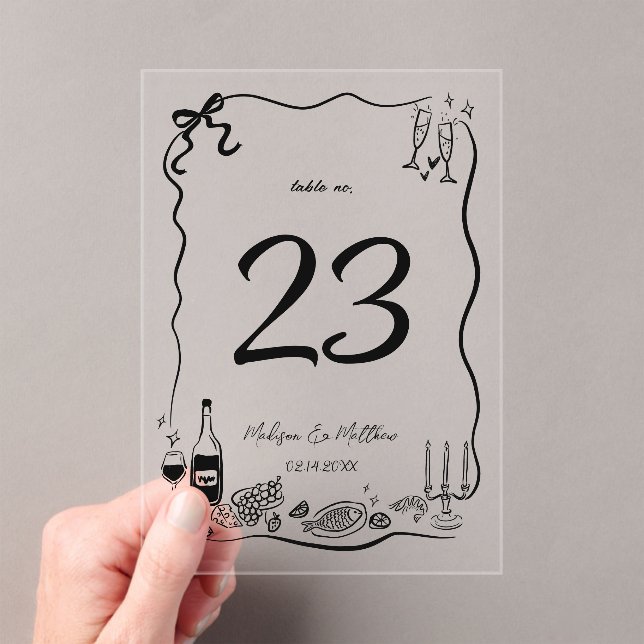 Invitaciones Acrílicas Doodles dibujados a mano Scribbles Boda Número de  (Insitu (portátil))