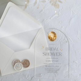 Invitaciones Acrílicas Dorada Disco Ball Sparkle Bridal Shower