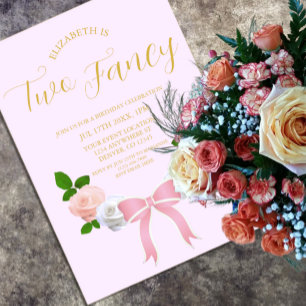 Invitaciones Acrílicas Dos cumpleaños floral Fancy Bow