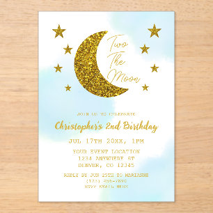Invitaciones Acrílicas Dos El Segundo Cumpleaños De La Luna