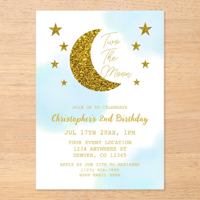 Invitaciones Acrílicas Dos El Segundo Cumpleaños De La Luna (Anverso)