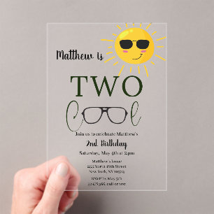 Invitaciones Acrílicas Dos Guay Sunglass 2º cumpleaños simple