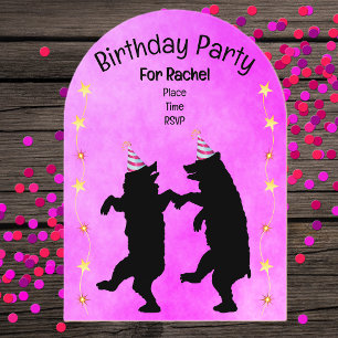 Invitaciones Acrílicas Dos osos negros bailando Gorros de fiesta Estrella