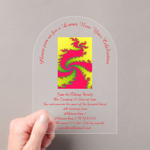 Invitaciones Acrílicas Dragón chino de año nuevo fractal año lunar