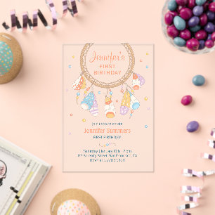 Invitaciones Acrílicas Dreamcatcher Boho Baby First Birday Transparent